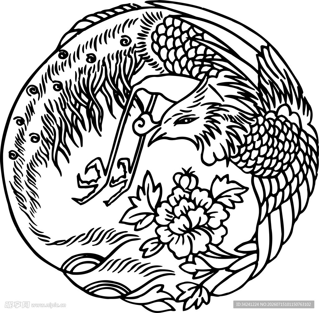 鹤与花传统图案