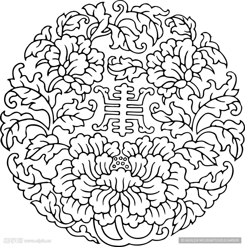 中式传统花卉福寿纹图案