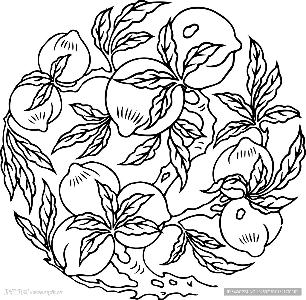 手绘桃子花卉图案