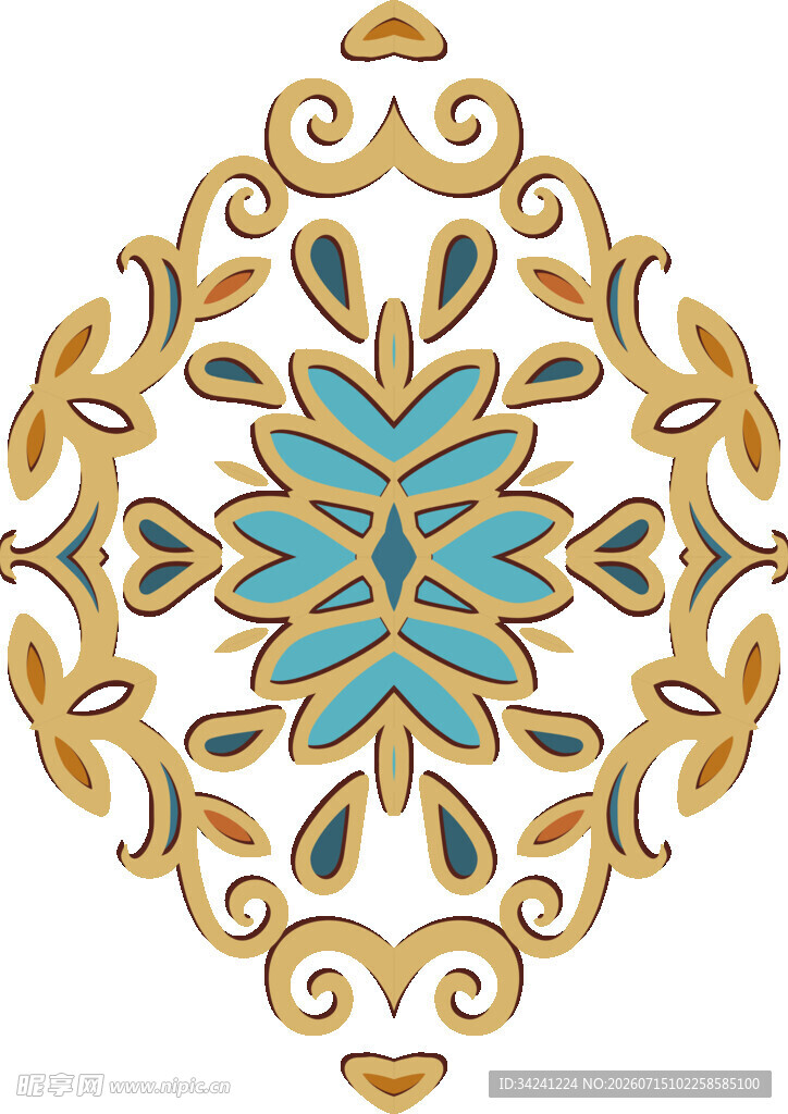 金色蓝花中式传统装饰图案