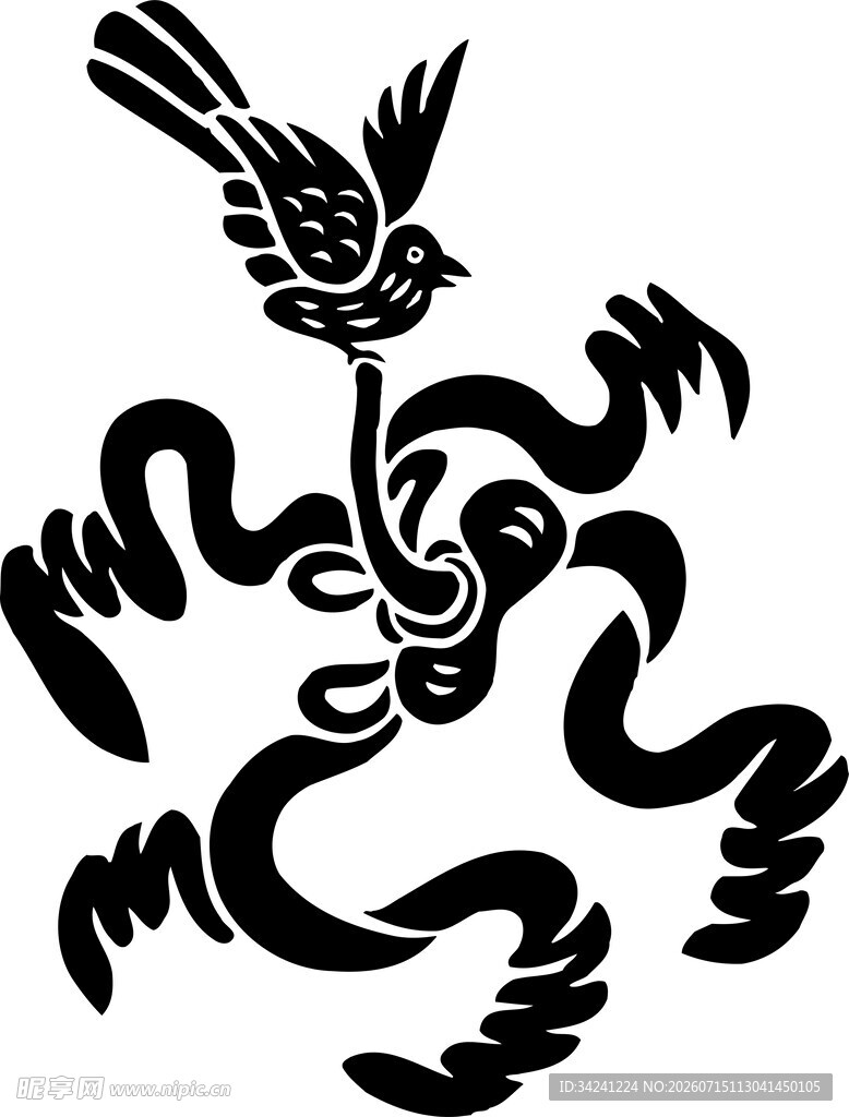 鸟与藤蔓的抽象艺术图案