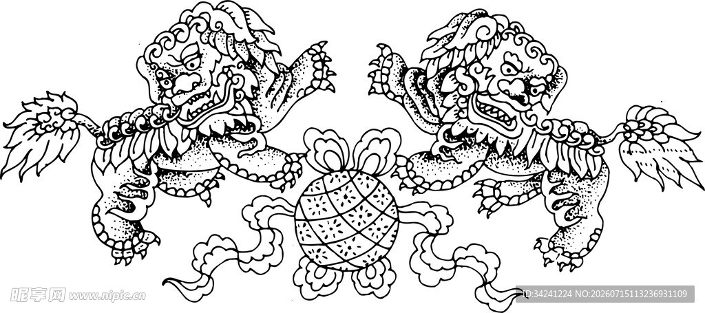 双龙戏珠传统纹饰图案