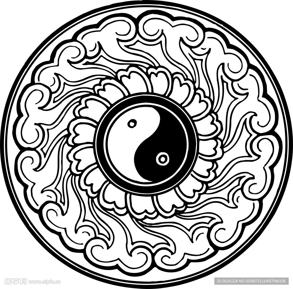 太极阴阳圆形传统纹饰图案