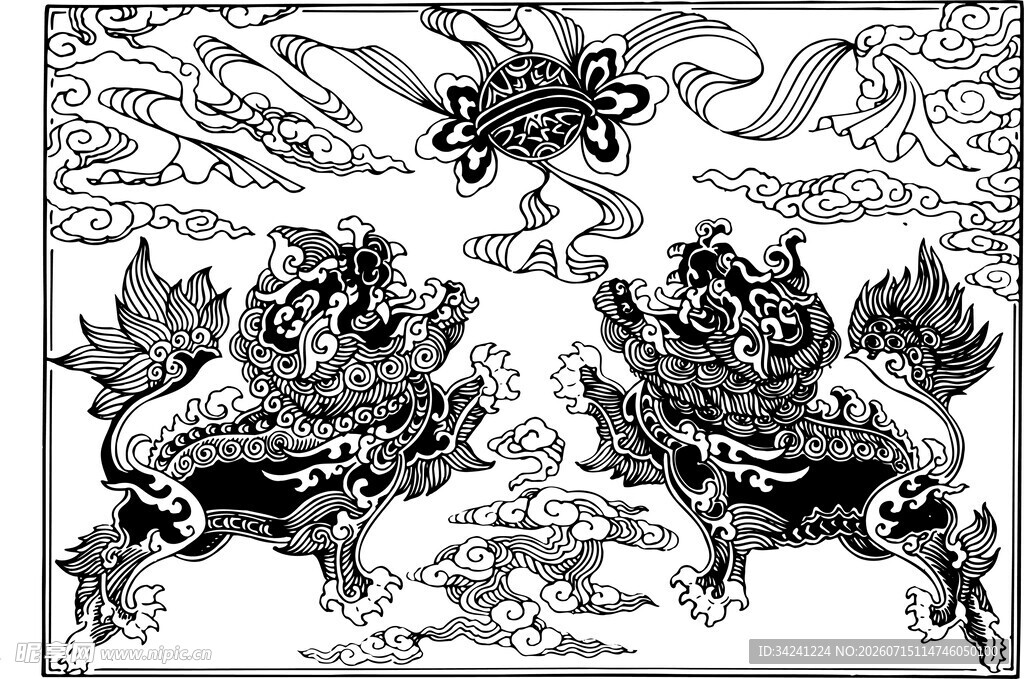 传统舞狮场景插画