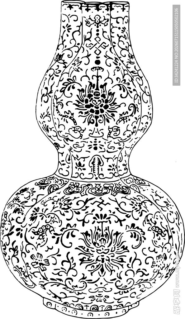 传统花纹葫芦形花瓶图案