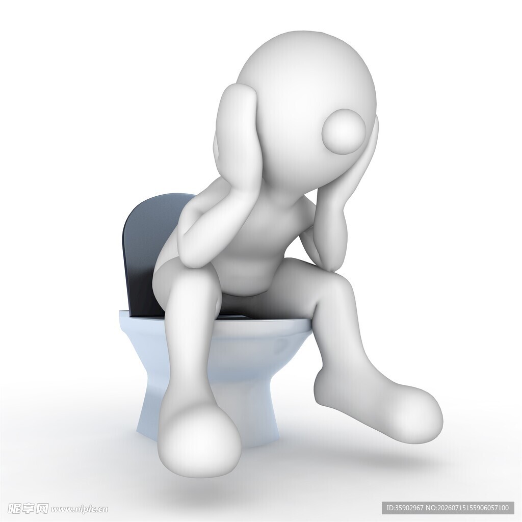 坐在马桶上苦恼的3D小人