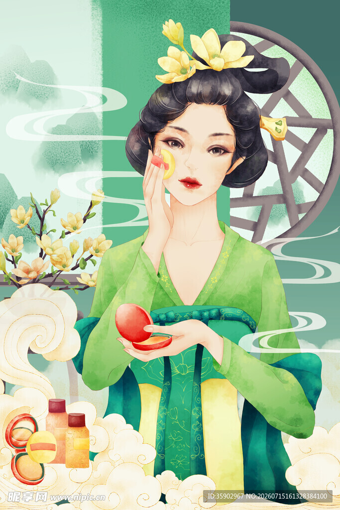 古风女子优雅品茶赏景