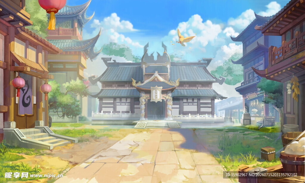 古风小镇街道风景图