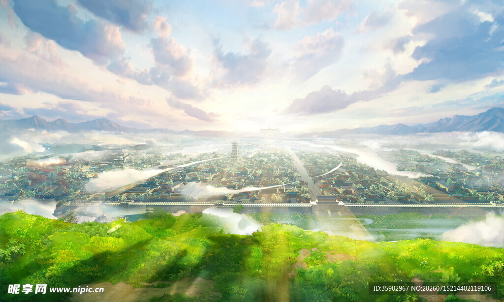 绿野之上的梦幻天空景观