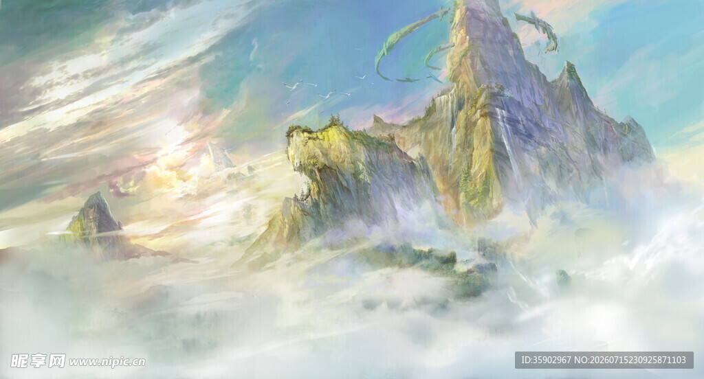 梦幻云海中的巍峨山峰