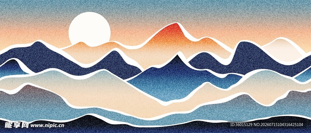 山水落日挂画