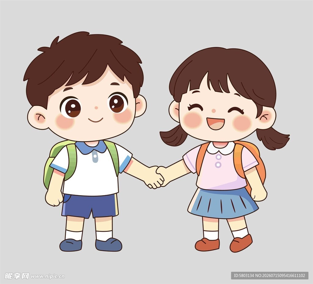 牵手上学的可爱兄妹俩