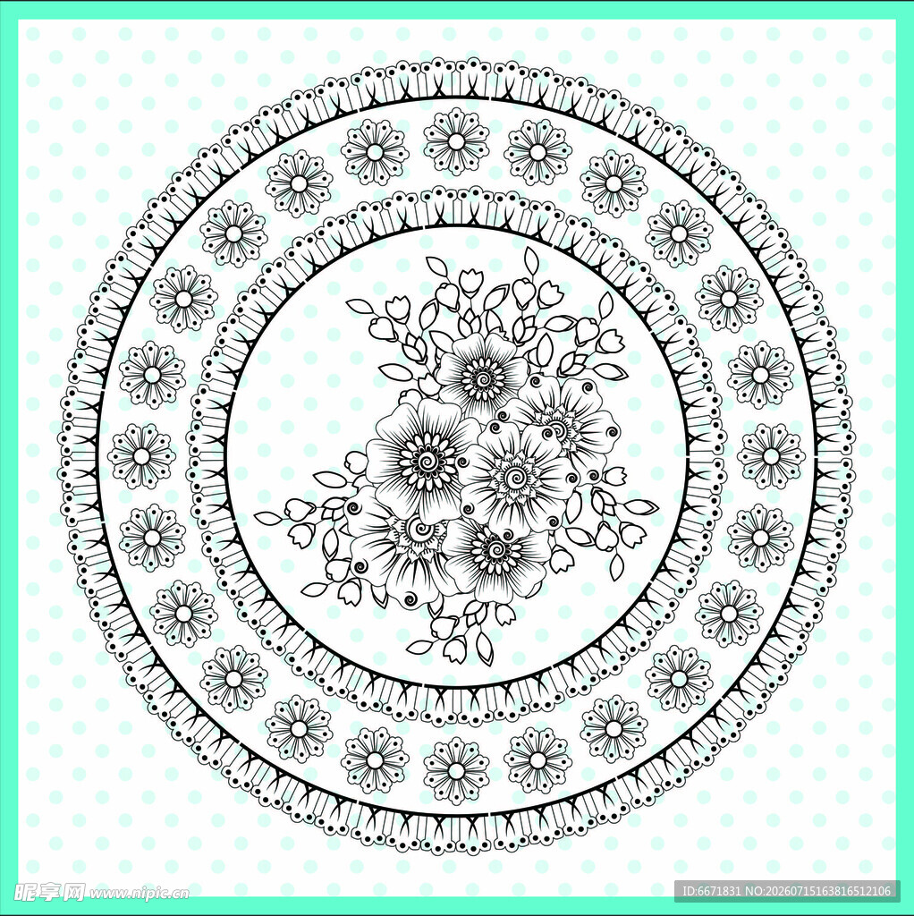 圆形花卉图案装饰画