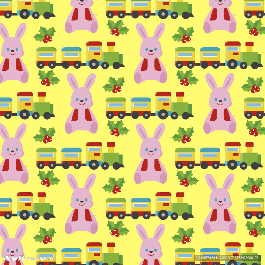 兔子与火车图案的可爱背景