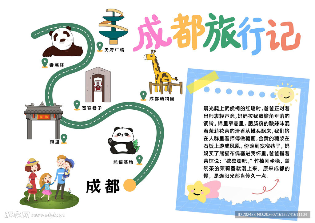 手绘风成都旅行记小报手抄报