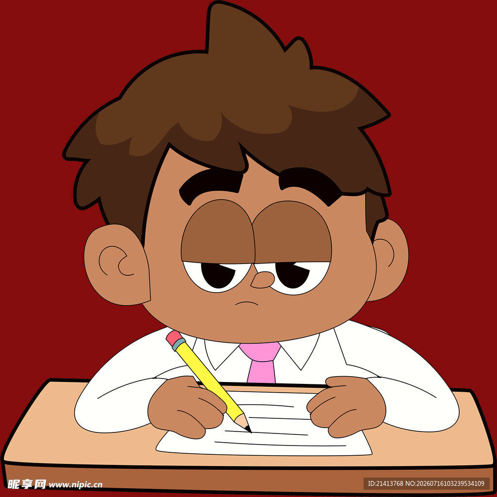 男孩专注伏案书写