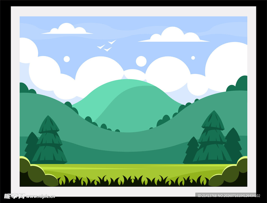 清新山林风景插画
