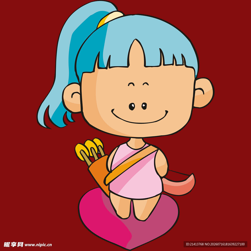 蓝发女孩持箭坐于爱心上