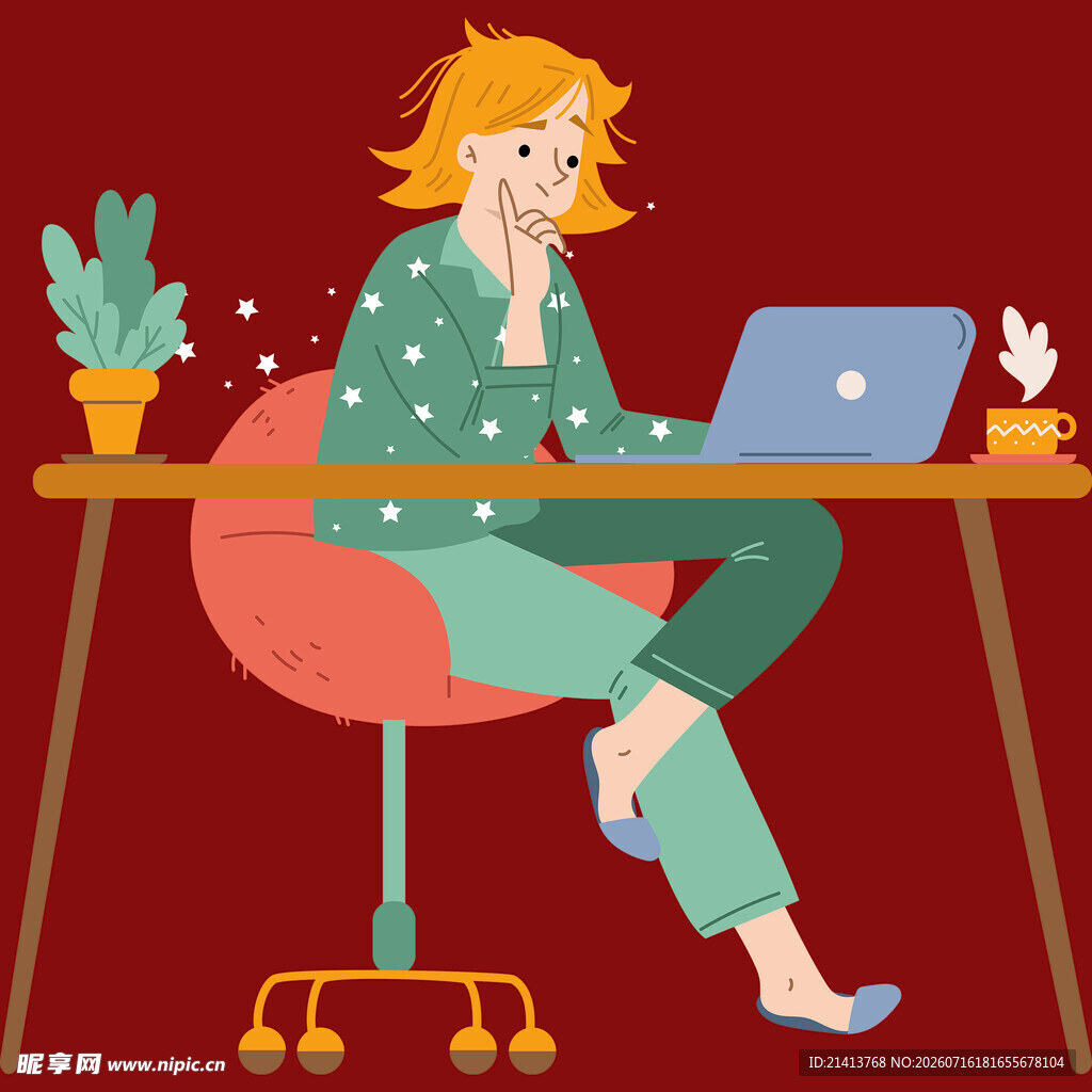居家办公的休闲女性