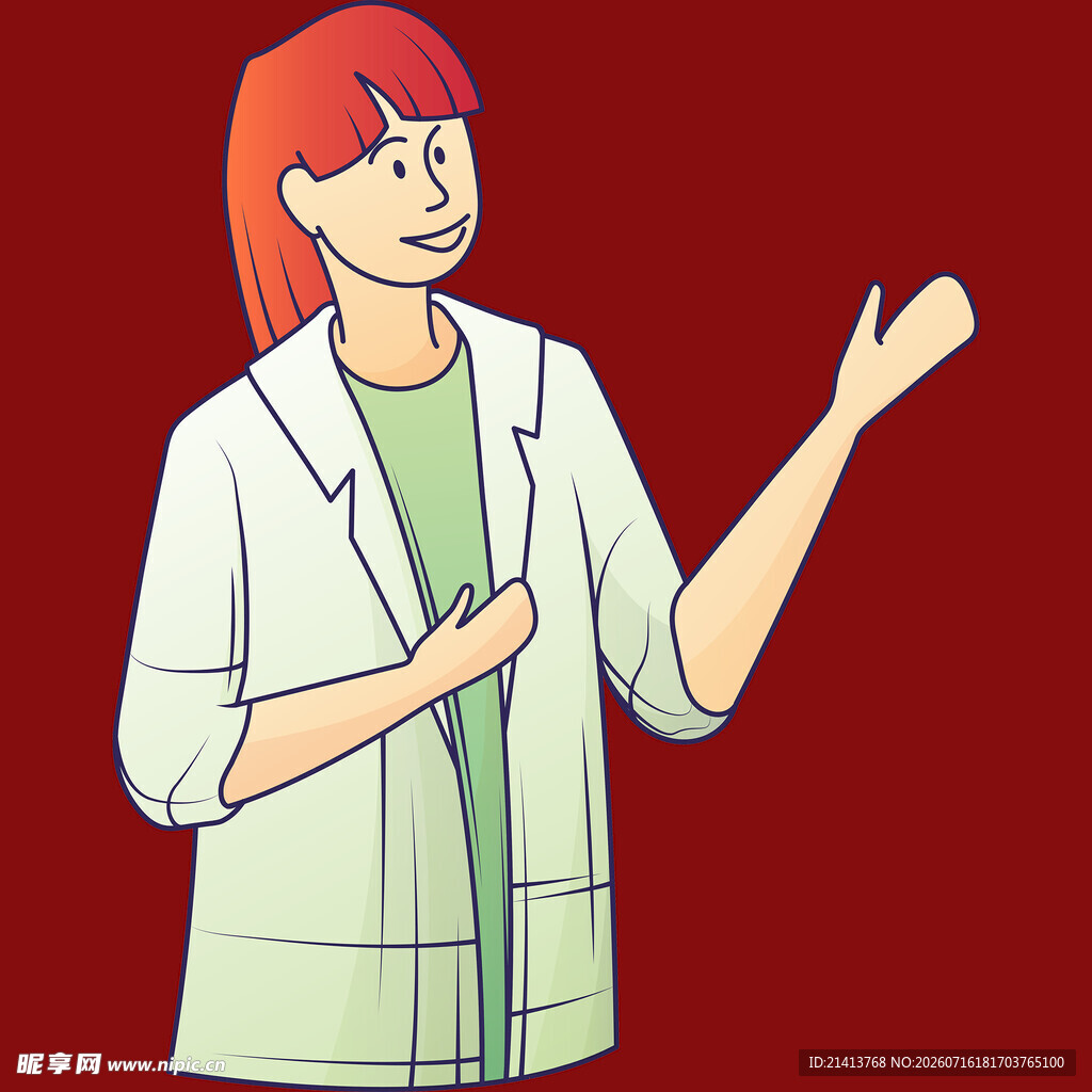 红衣女士抬手做讲解姿态