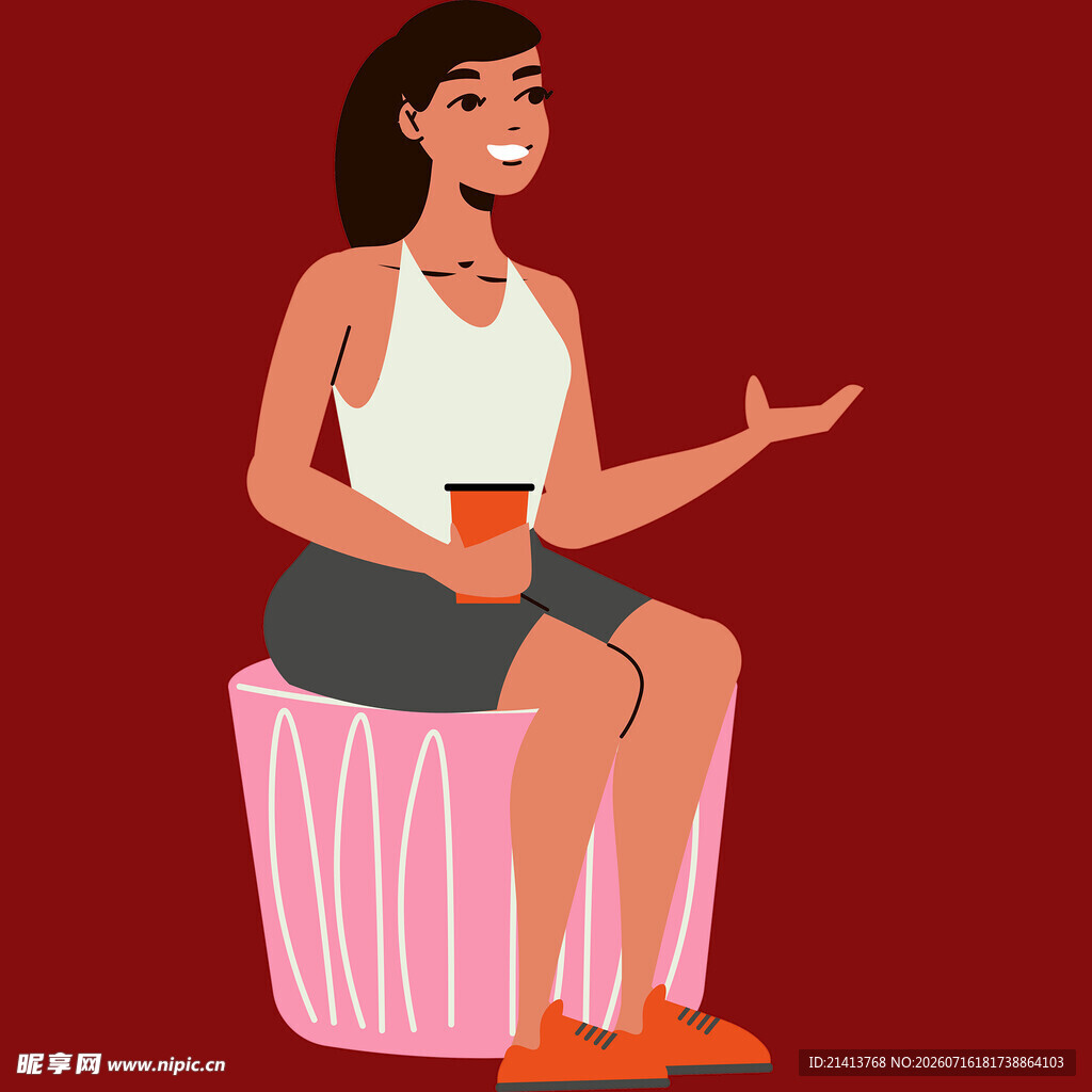 坐着喝饮料的活力女性