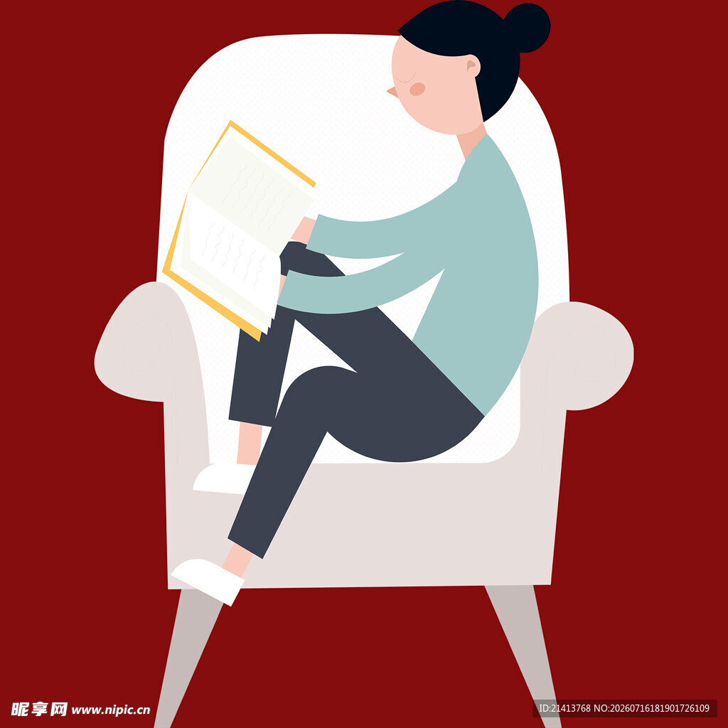 女子惬意坐沙发阅读书籍