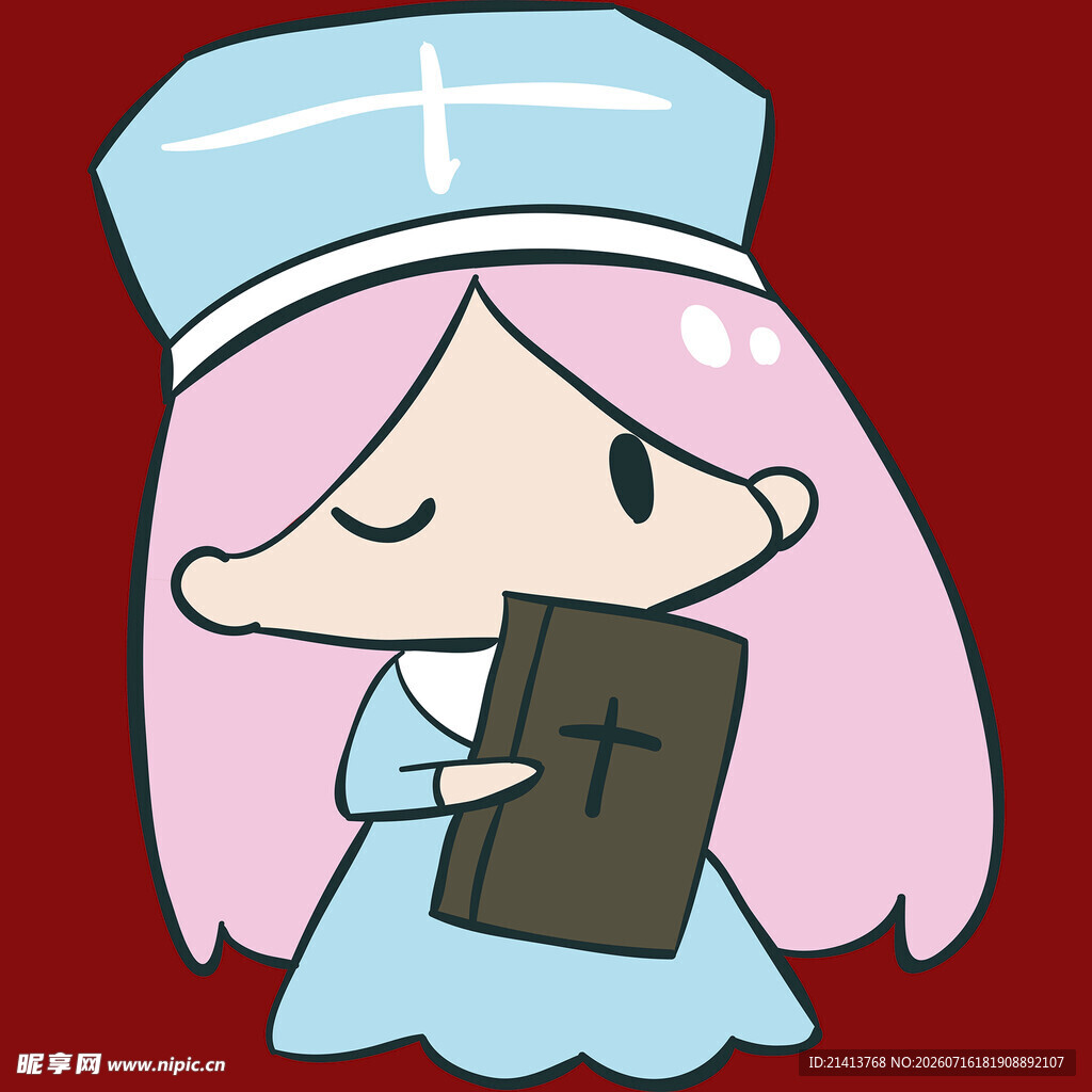 可爱护士风卡通女孩持书