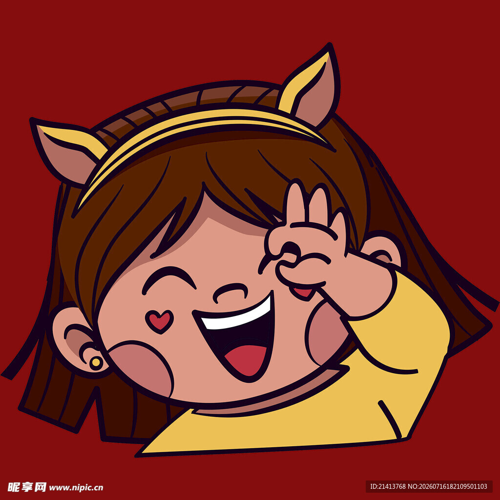俏皮猫耳女孩开心比耶