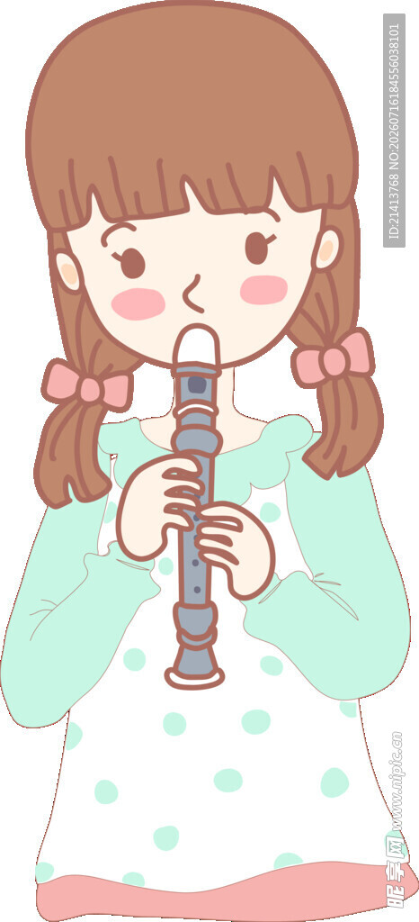 吹奏竖笛的可爱小女孩