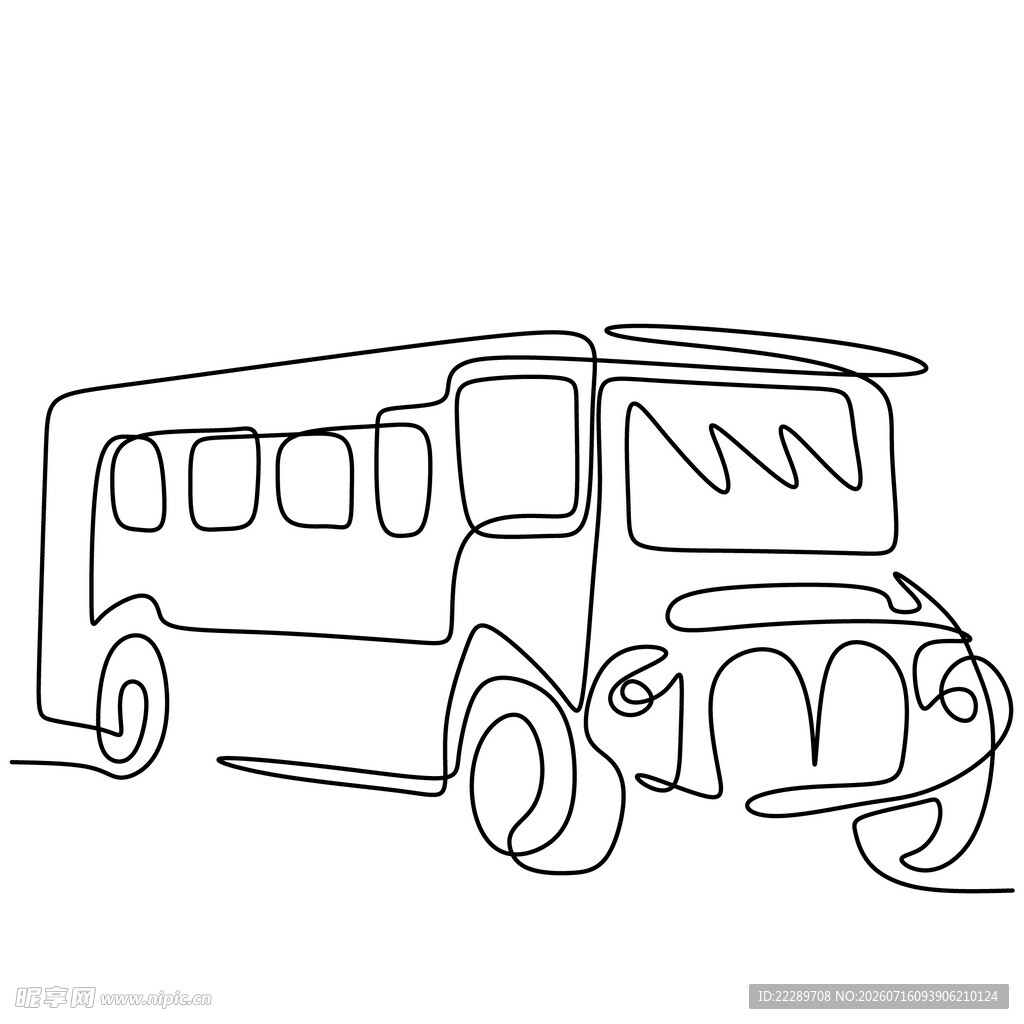 手绘线条风格的公共汽车