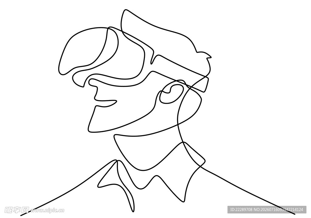 戴VR眼镜的人物线条画