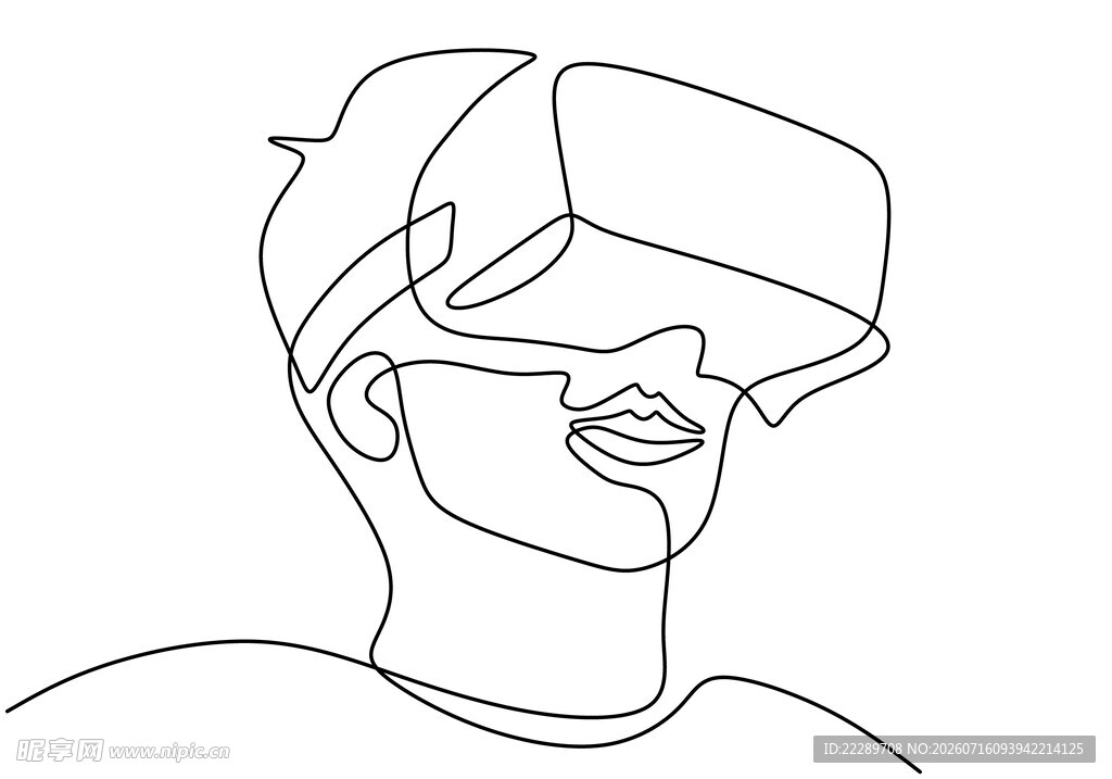 佩戴VR设备的人物线条画