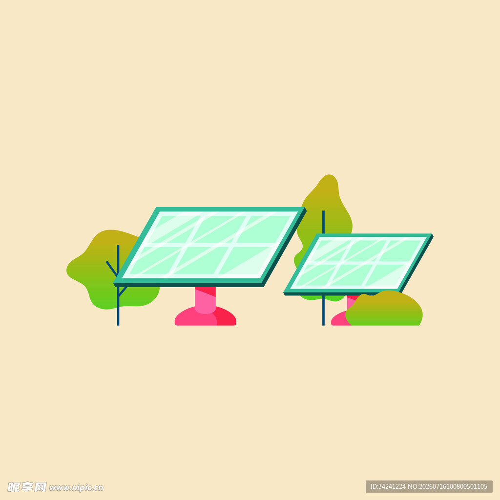 太阳能板与绿植场景图