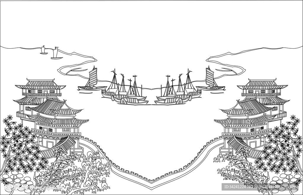 古风山水楼阁景观图