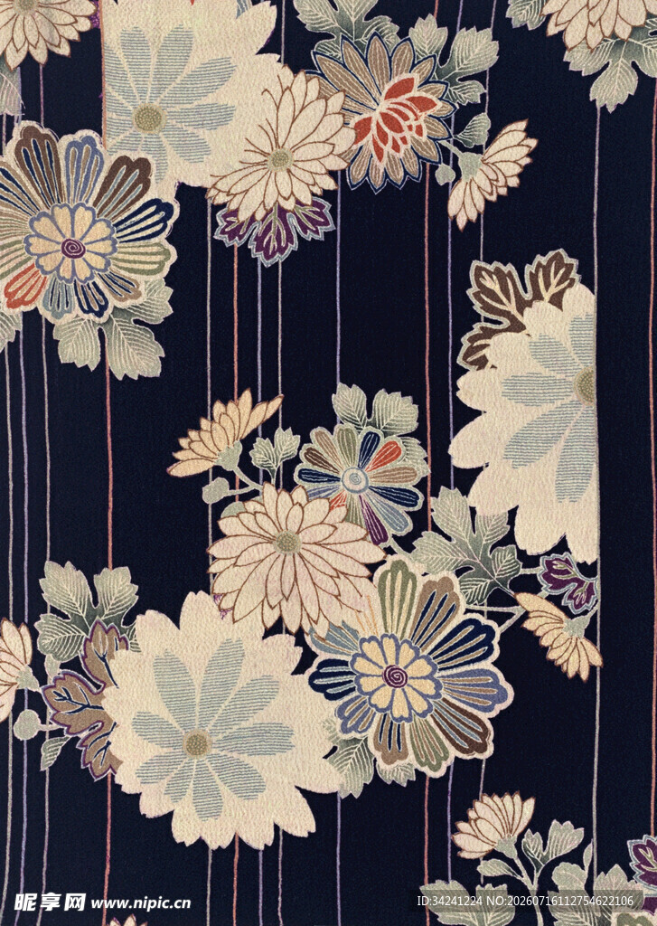 中式花卉图案复古风布料