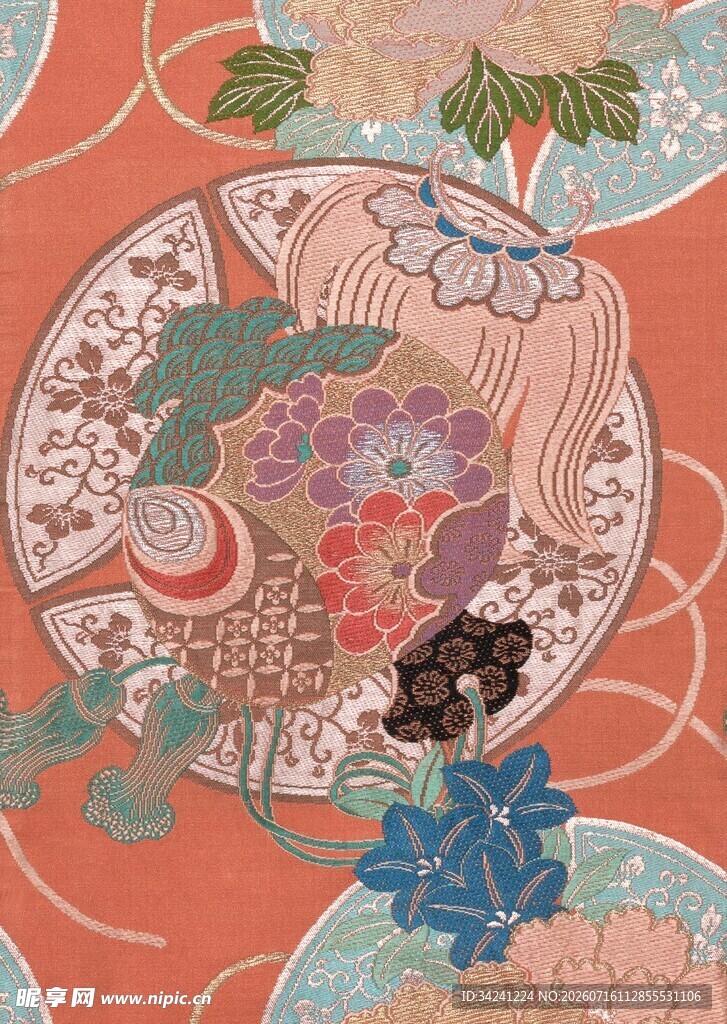 中式传统锦鲤花卉图案