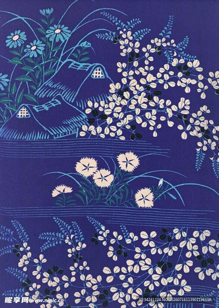 蓝底花卉精美图案