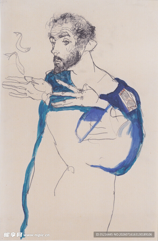 男子半身素描艺术画作