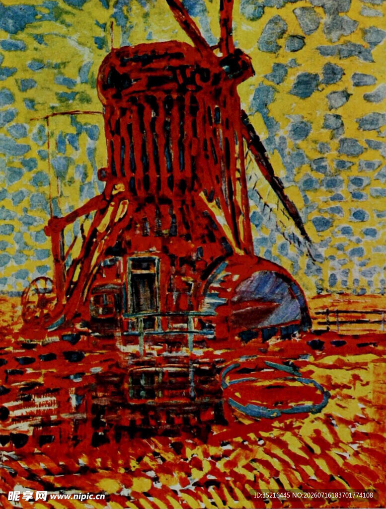 梵高风格风车田园画作