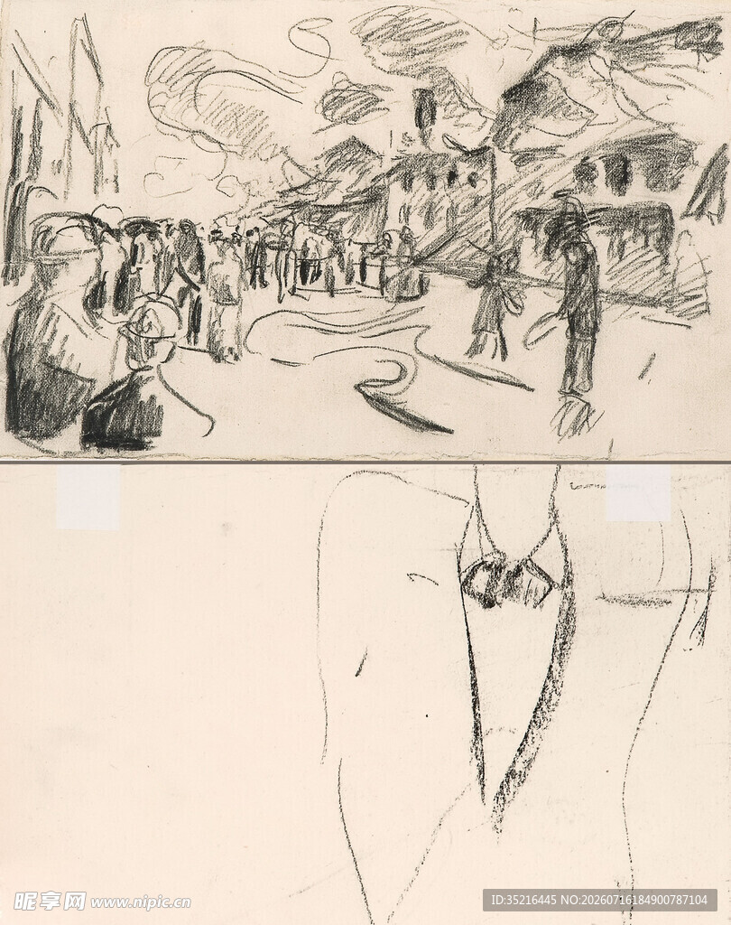 街头场景素描