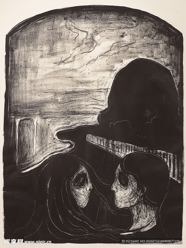 抽象人物与风景版画作品