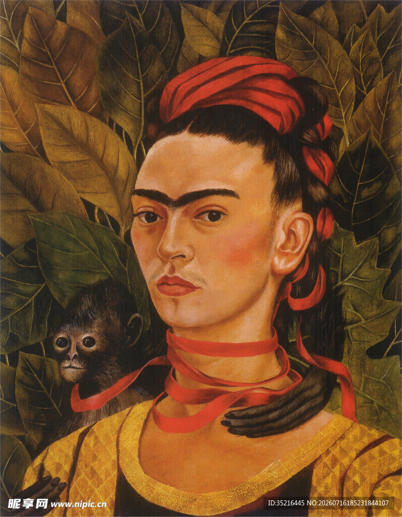 弗里达画像与肩头小猴