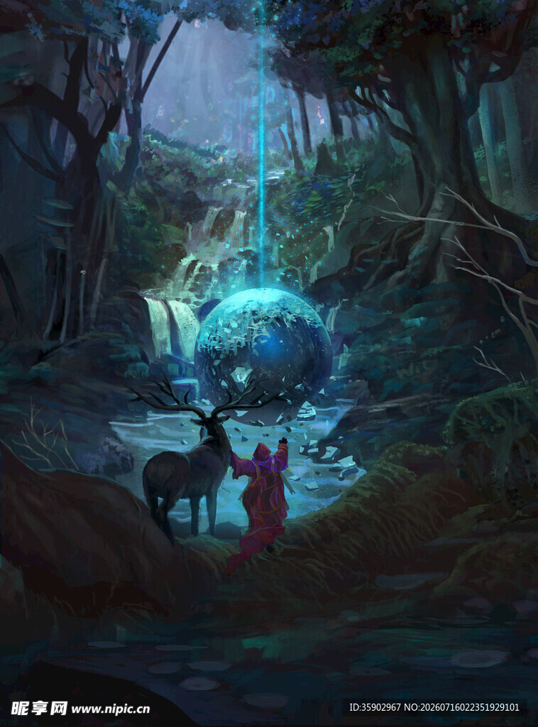 奇幻森林中的神秘冒险场景