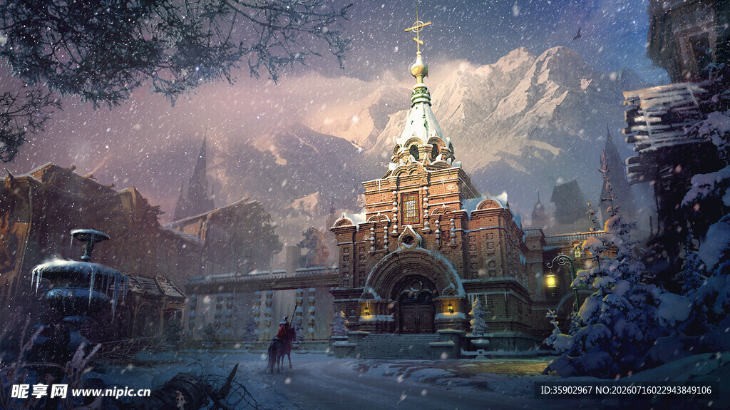冬日梦幻城堡雪景