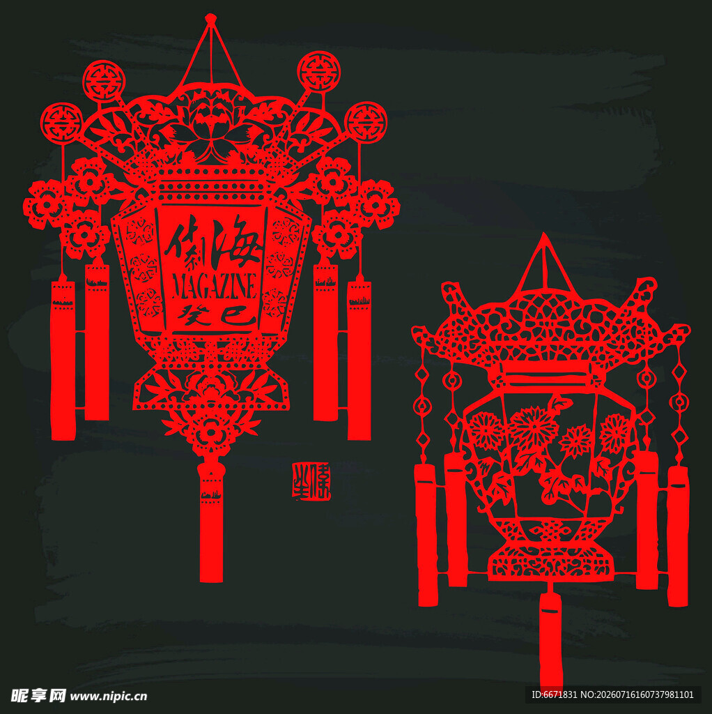 中式传统红色精美灯笼图案