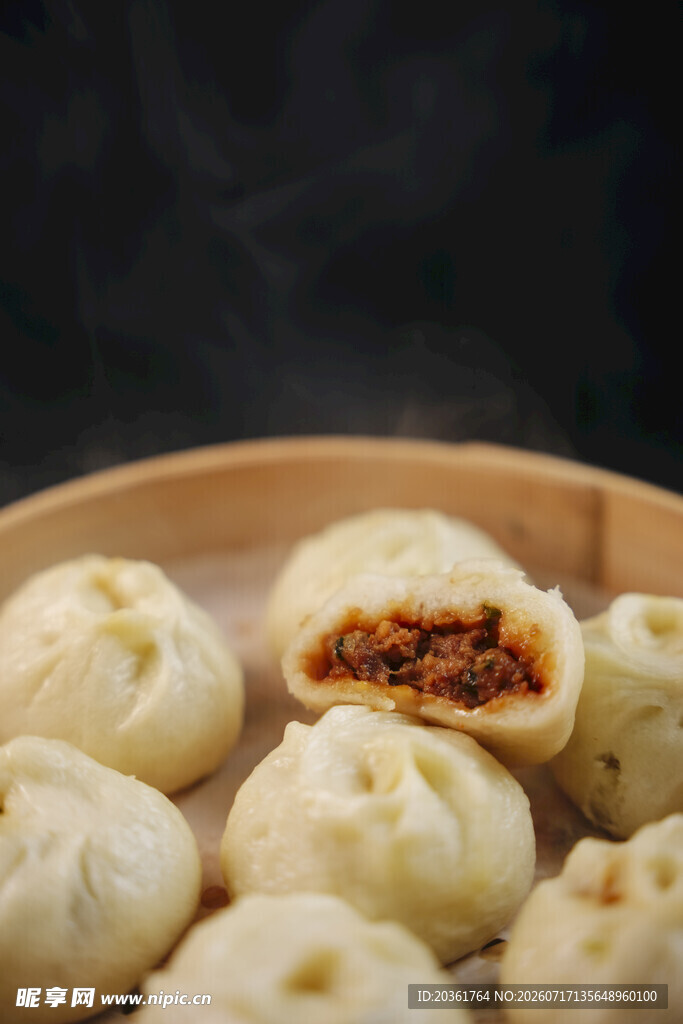 美味肉馅包子特写