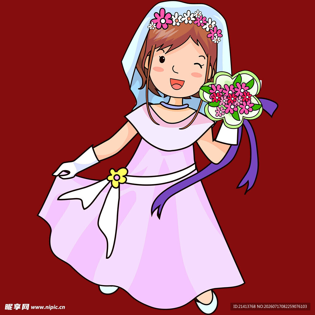 可爱粉色婚纱新娘插画