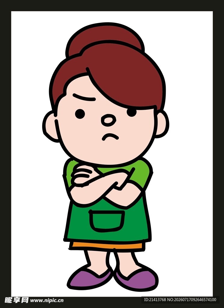 生气的围裙女孩
