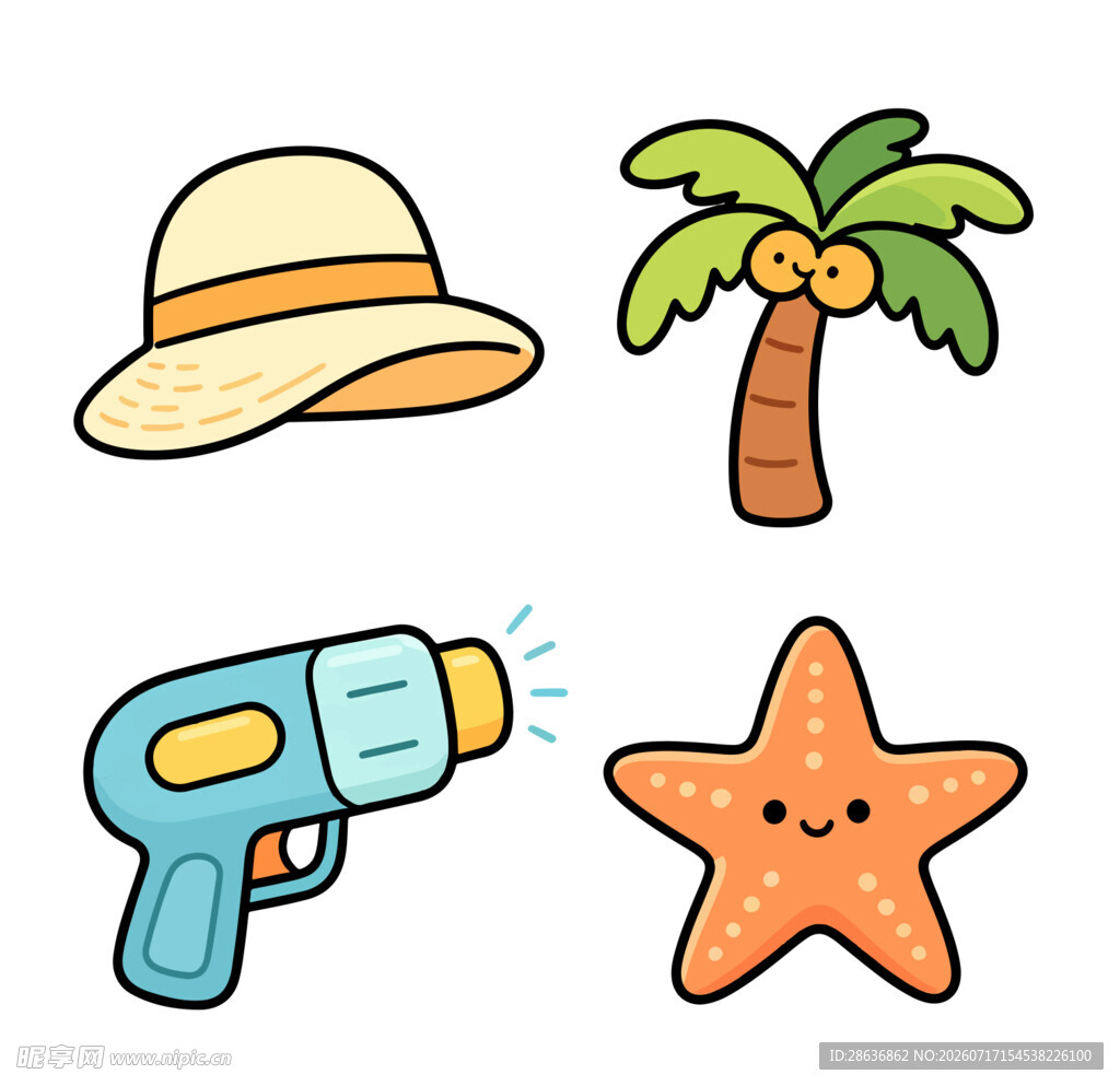 夏日海滩元素插画