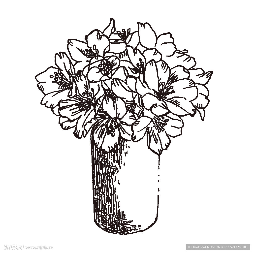 手绘花瓶中的花卉图案